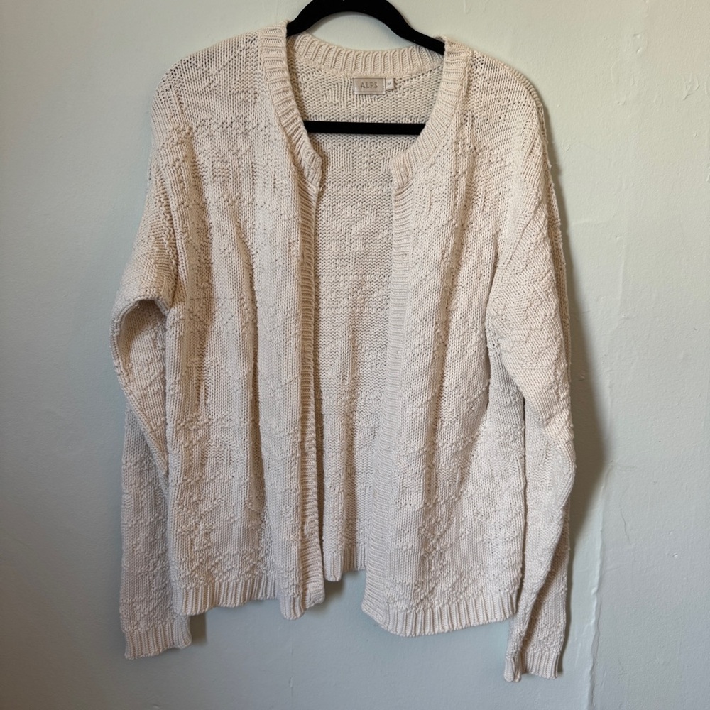 Cream Open-Front Knit Cardigan
